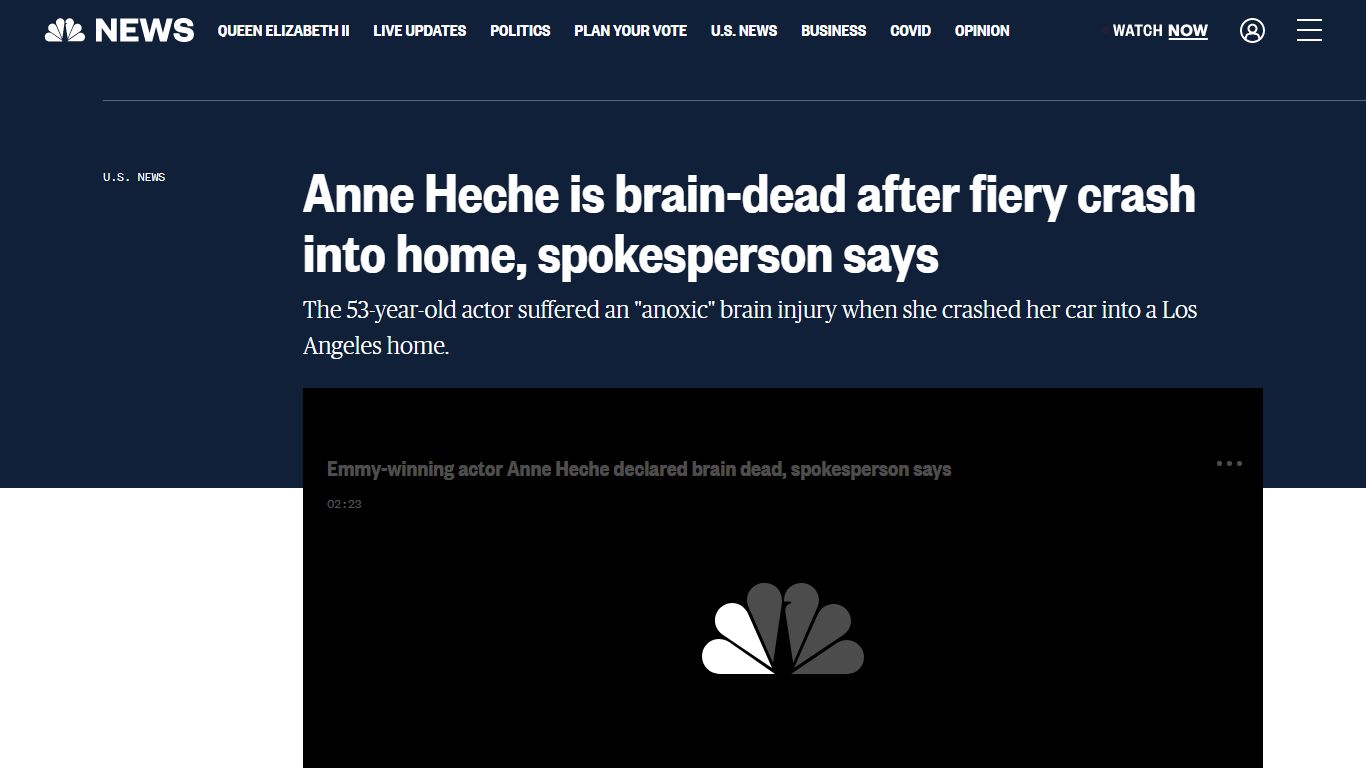 Anne Heche is brain-dead after fiery crash into home, spokesperson says